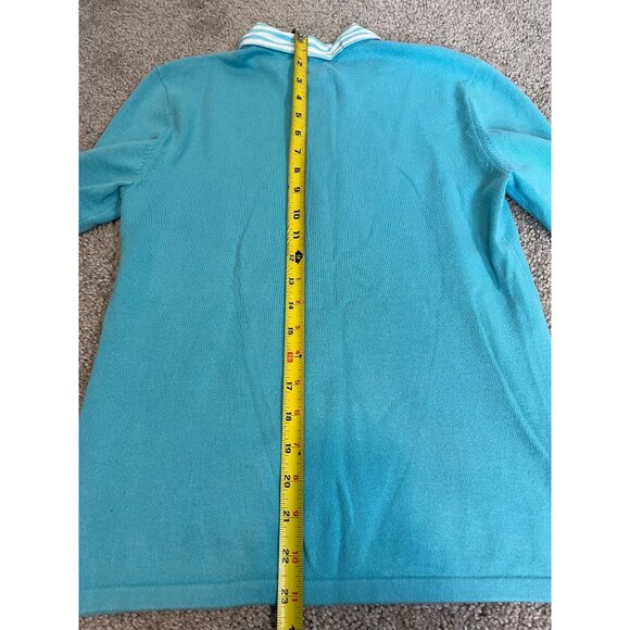 Vtg Chaps Blue Polo Shirt Striped Collar Button Size S Cotton Blend L/S Preppy - Picture 5 of 7